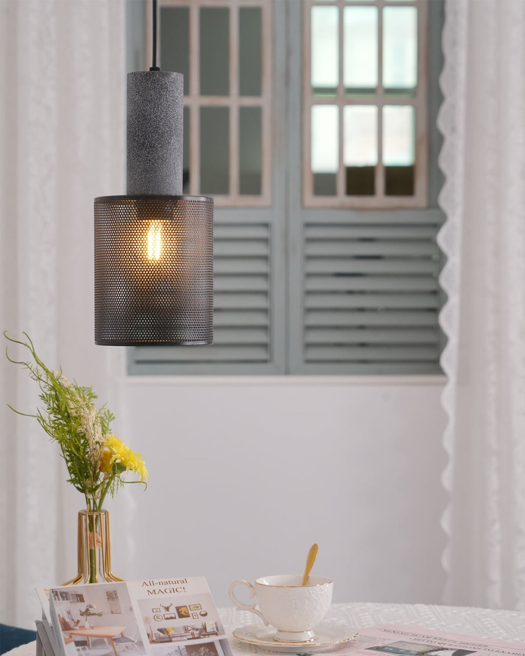 Concrete Pendant Light – Industrial LED Hanging Lamp