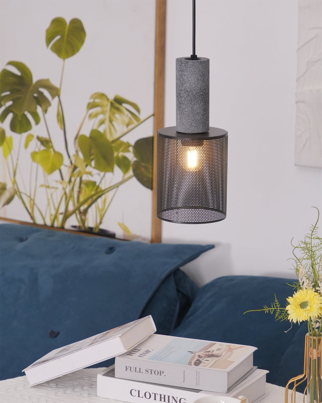 Concrete Pendant Light – Industrial LED Hanging Lamp