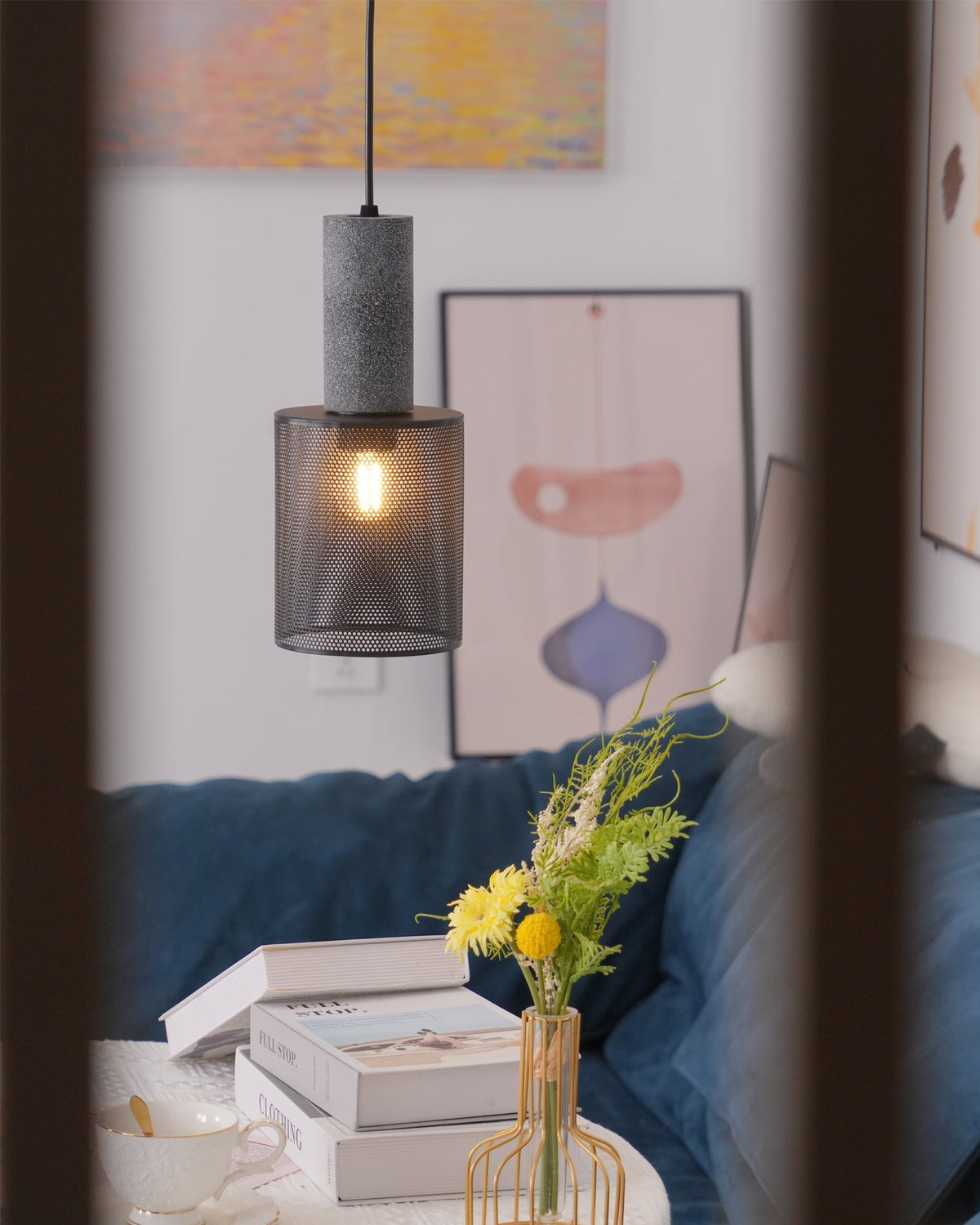 Concrete Pendant Light – Industrial LED Hanging Lamp