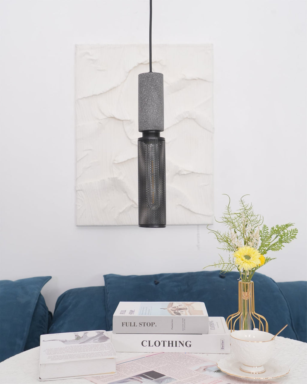 Concrete Pendant Light – Industrial LED Hanging Lamp