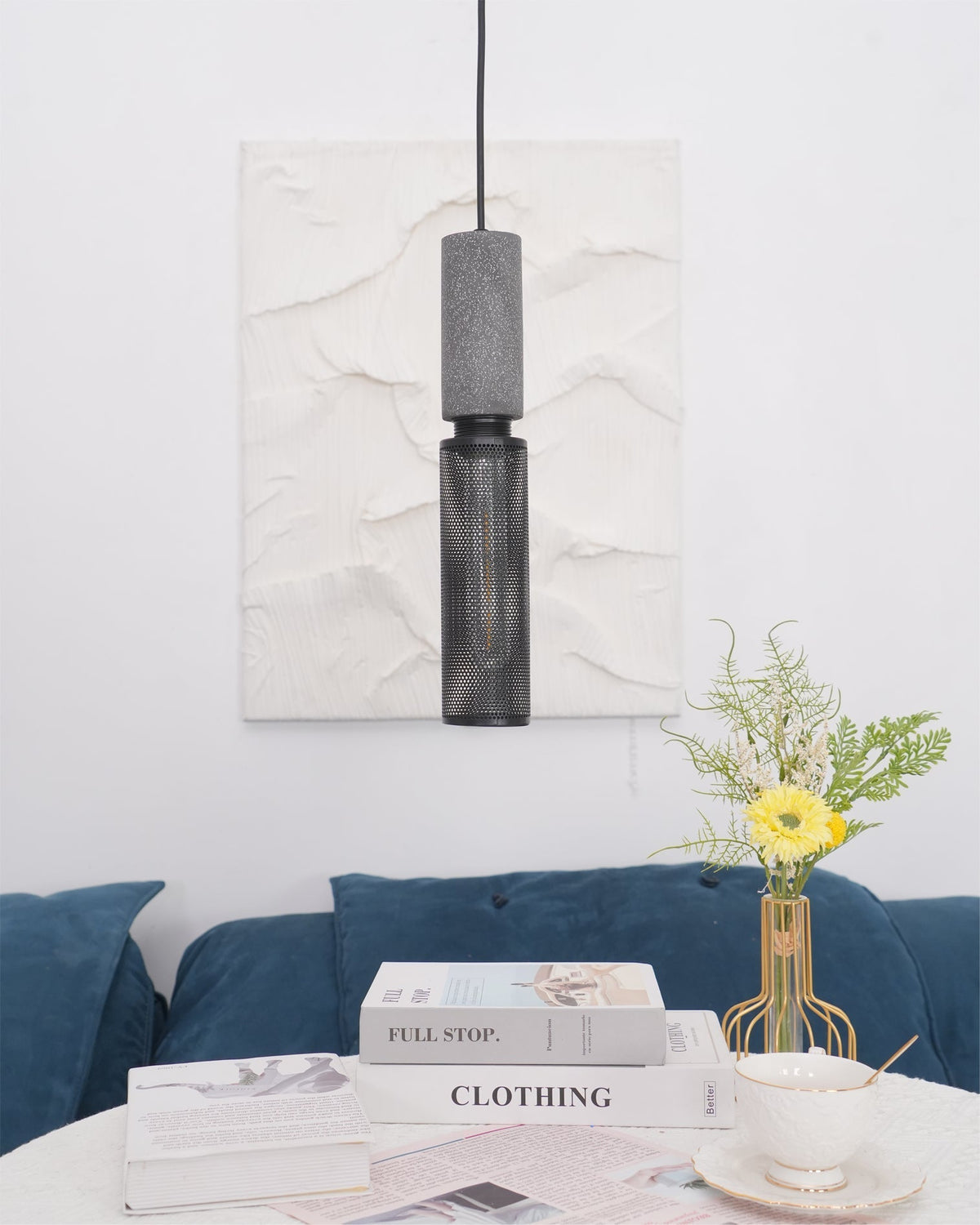 Concrete Pendant Light – Industrial LED Hanging Lamp
