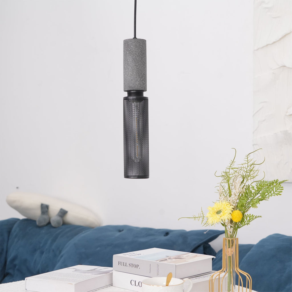 Concrete Pendant Light – Industrial LED Hanging Lamp