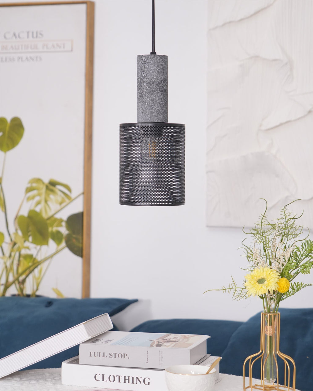 Concrete Pendant Light – Industrial LED Hanging Lamp