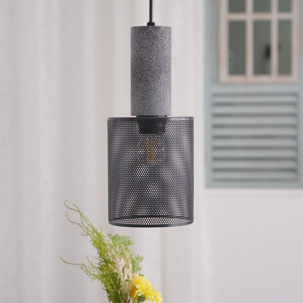 Concrete Pendant Light – Industrial LED Hanging Lamp