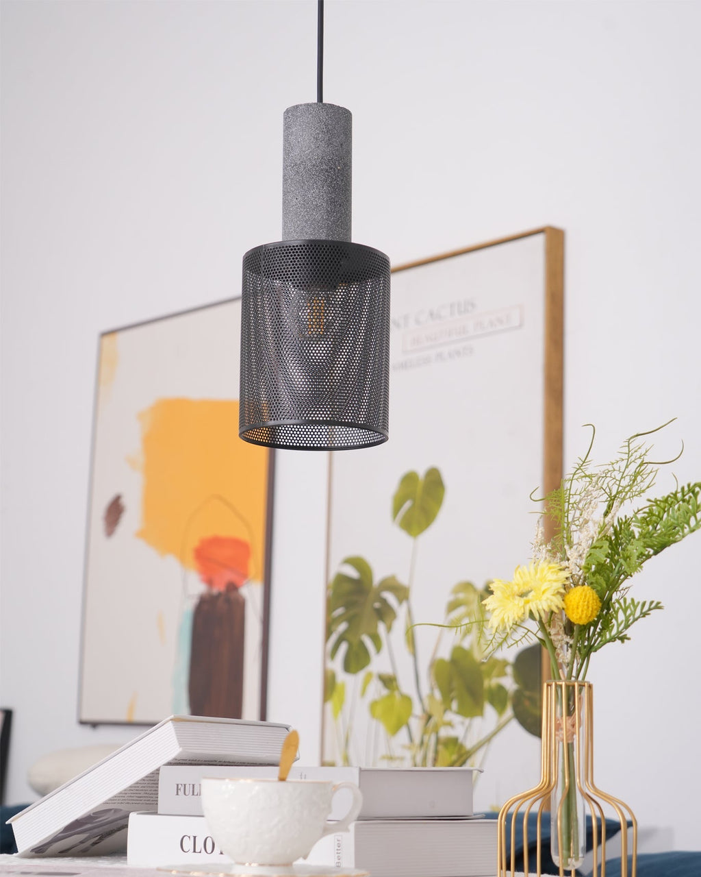 Concrete Pendant Light – Industrial LED Hanging Lamp