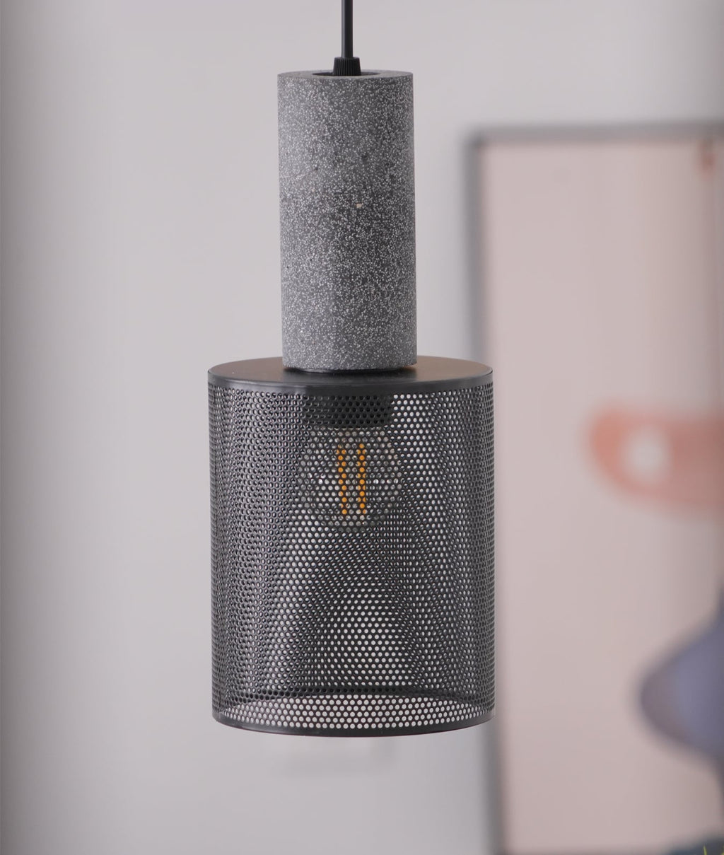 Concrete Pendant Light – Industrial LED Hanging Lamp