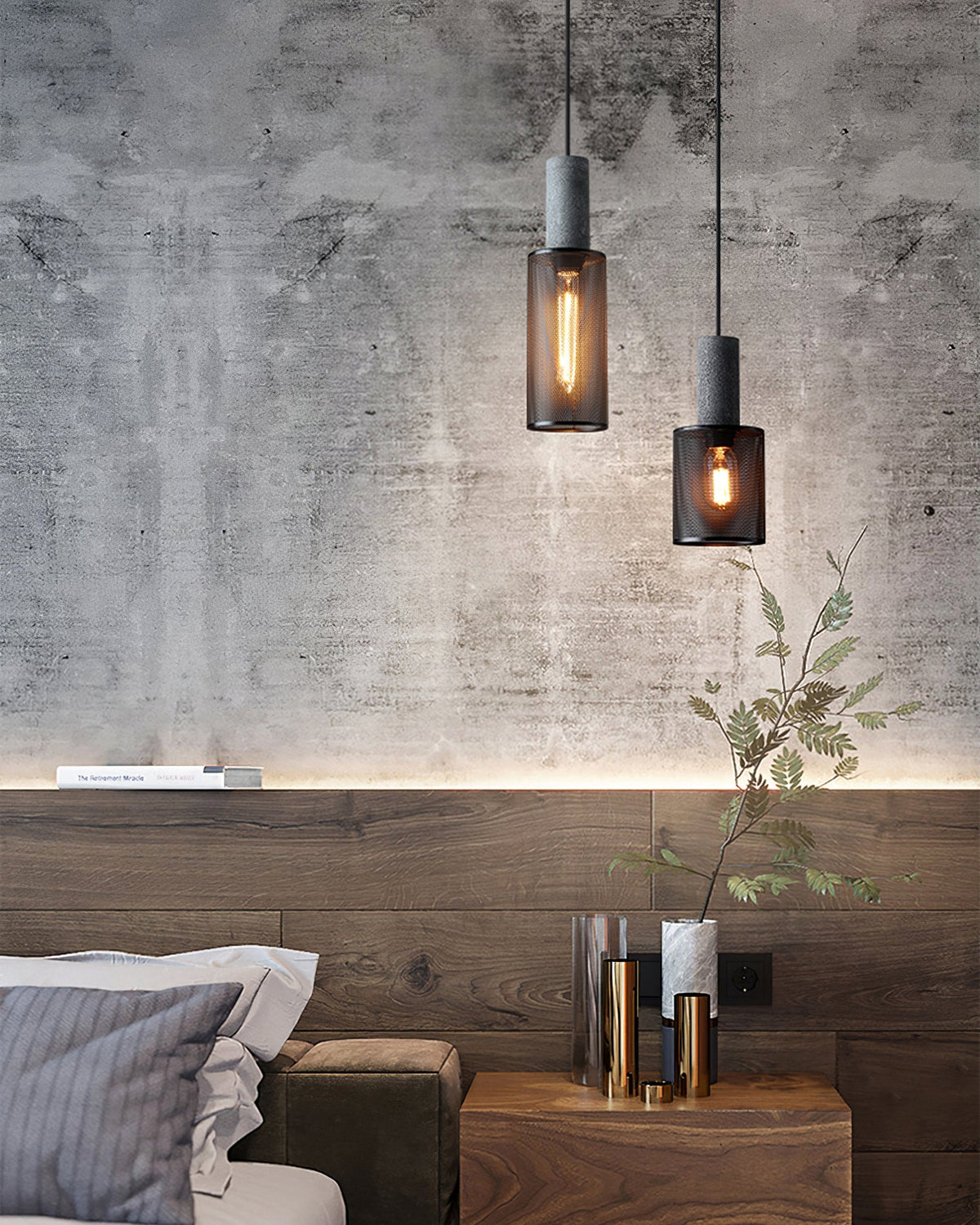 Concrete Pendant Light – Industrial LED Hanging Lamp