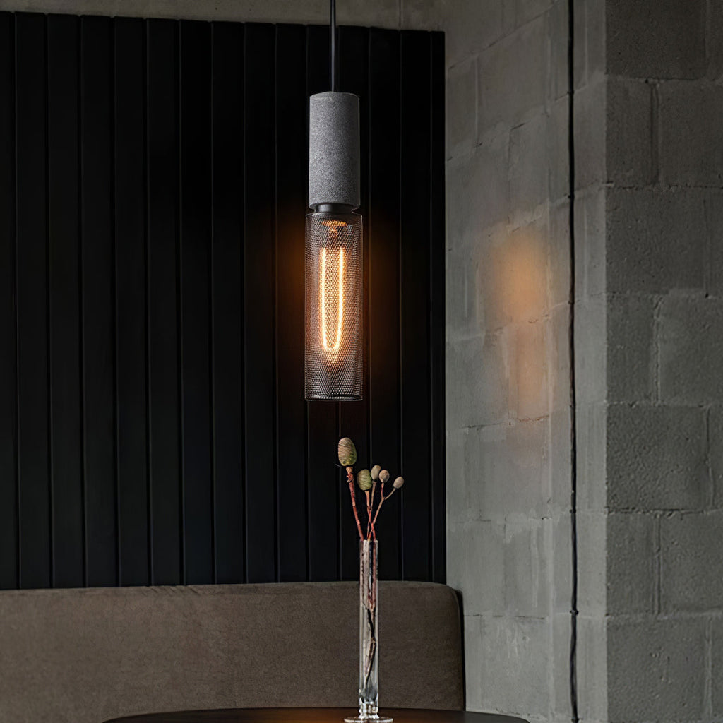 Concrete Pendant Light – Industrial LED Hanging Lamp