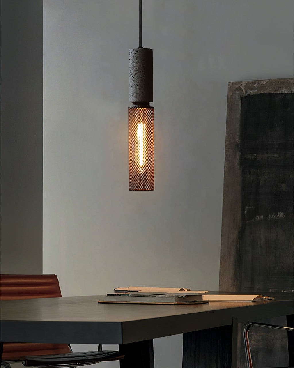Concrete Pendant Light – Industrial LED Hanging Lamp
