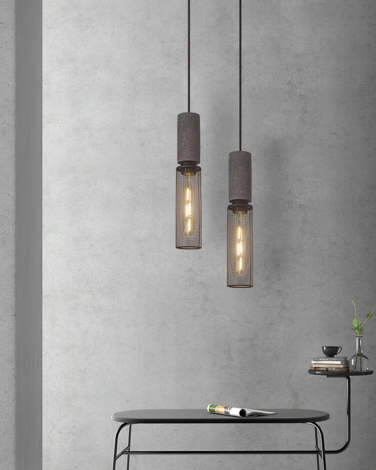 Concrete Pendant Light – Industrial LED Hanging Lamp