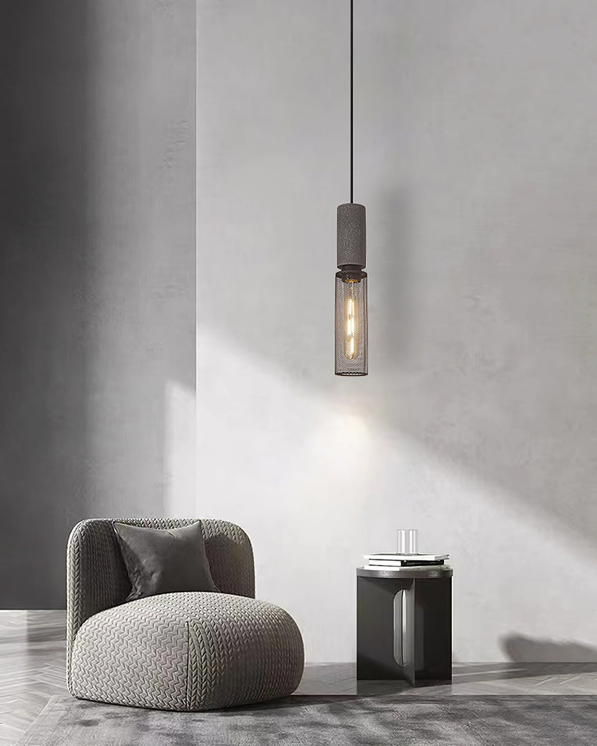 Concrete Pendant Light – Industrial LED Hanging Lamp
