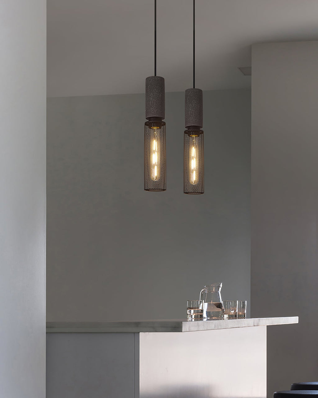 Concrete Pendant Light – Industrial LED Hanging Lamp
