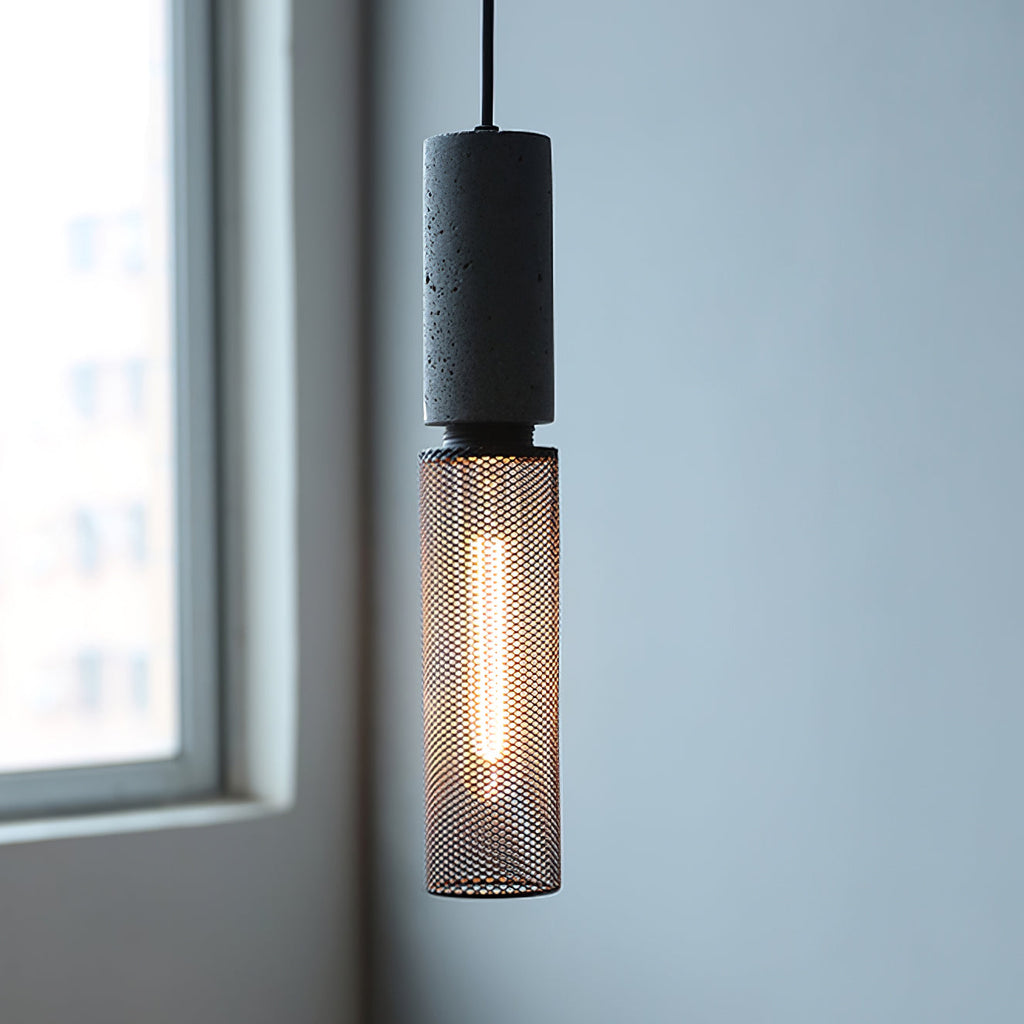 Concrete Pendant Light – Industrial LED Hanging Lamp