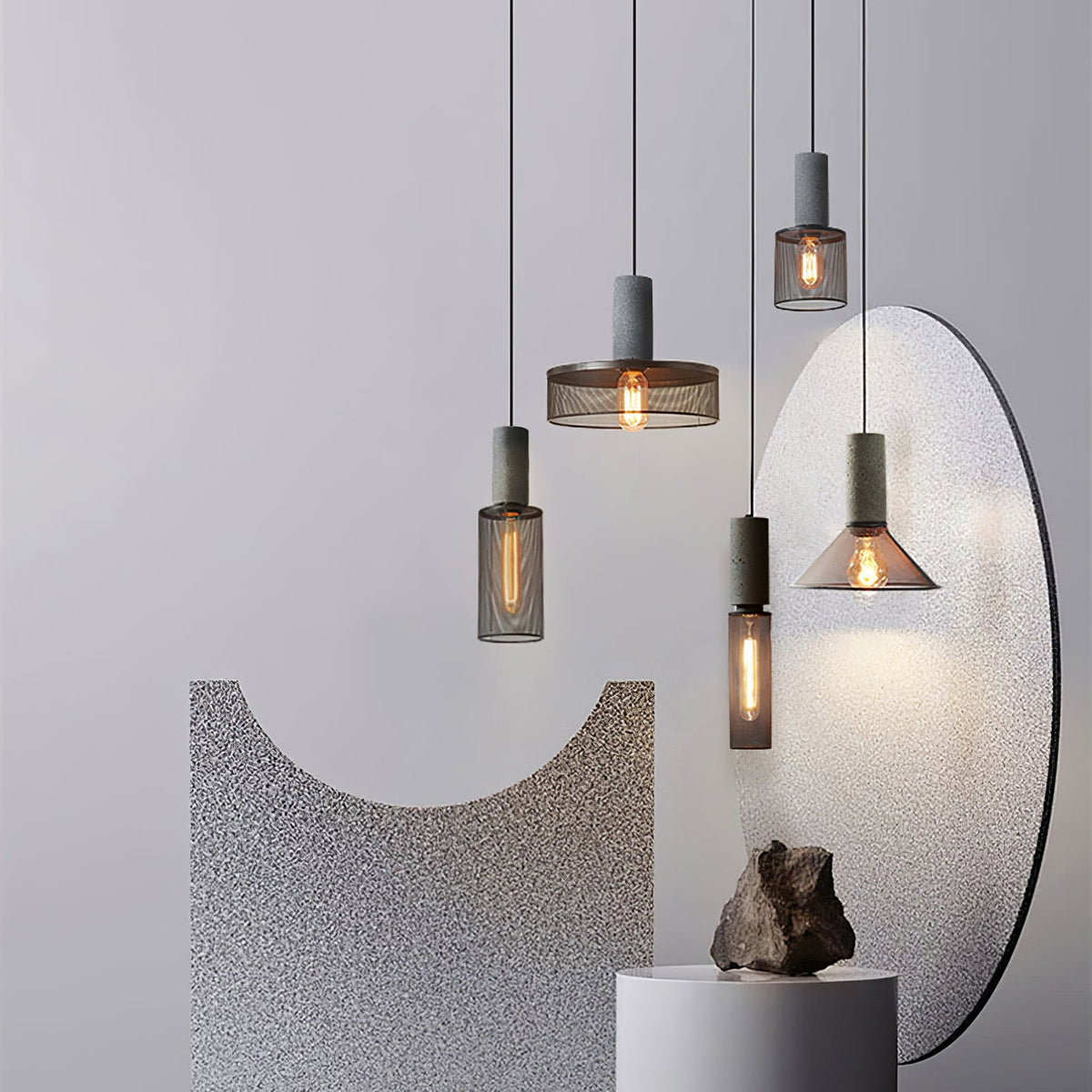 Concrete Pendant Light – Industrial LED Hanging Lamp