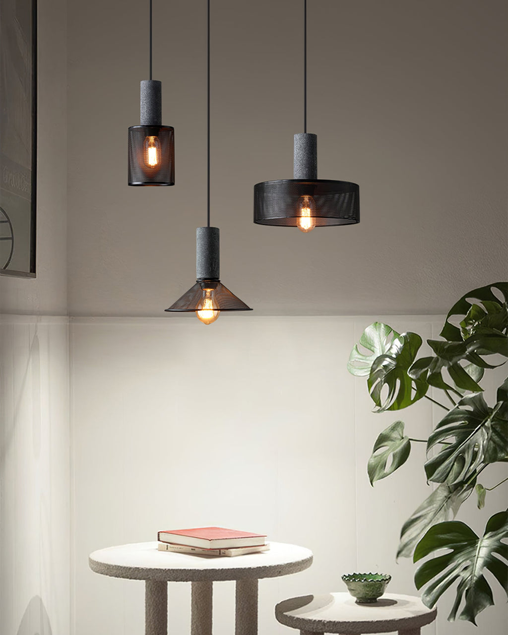 Concrete Pendant Light – Industrial LED Hanging Lamp