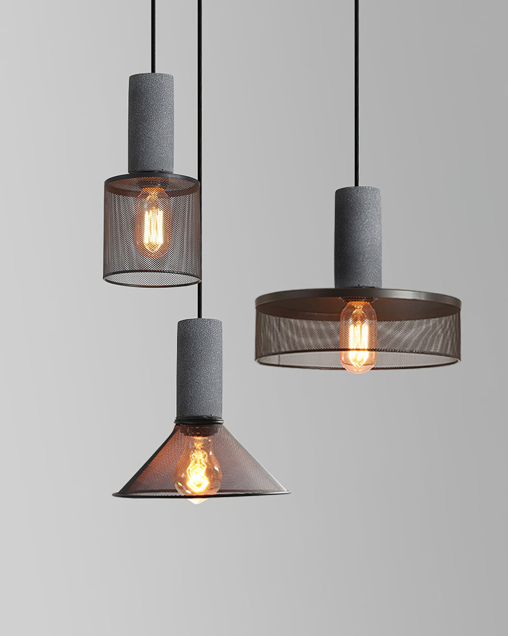 Concrete Pendant Light – Industrial LED Hanging Lamp