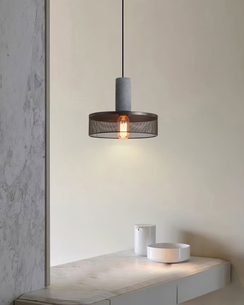 Concrete Pendant Light – Industrial LED Hanging Lamp