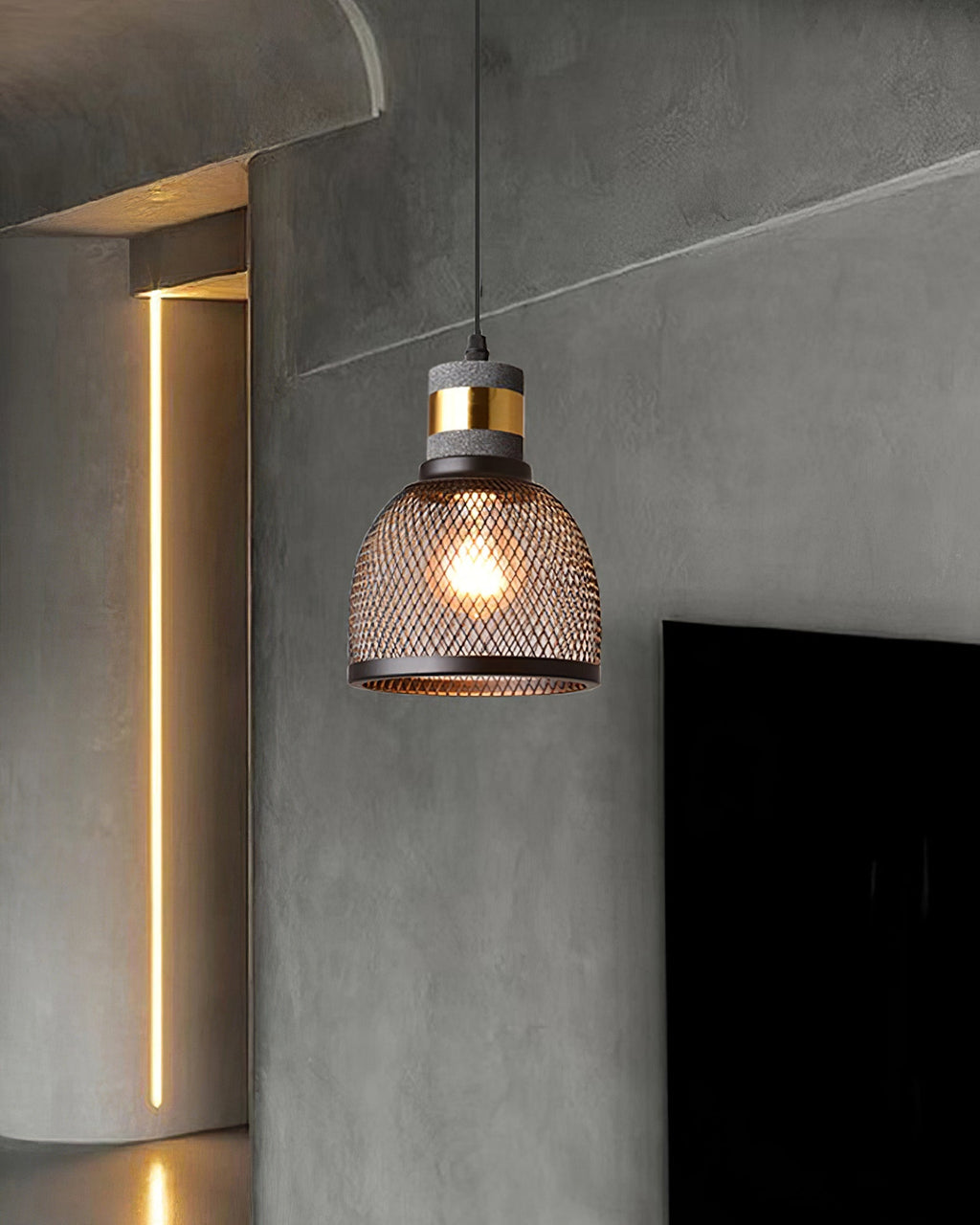 Concrete Pendant Light – Industrial LED Hanging Lamp