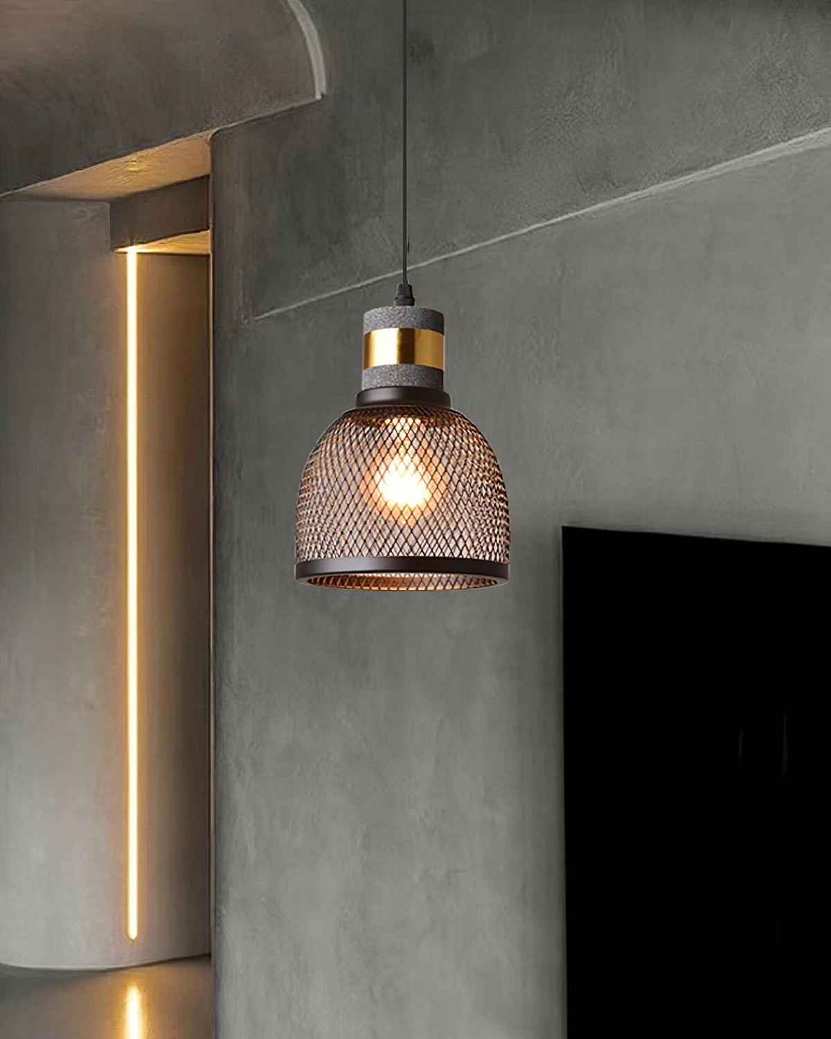 Concrete Pendant Light – Industrial LED Hanging Lamp