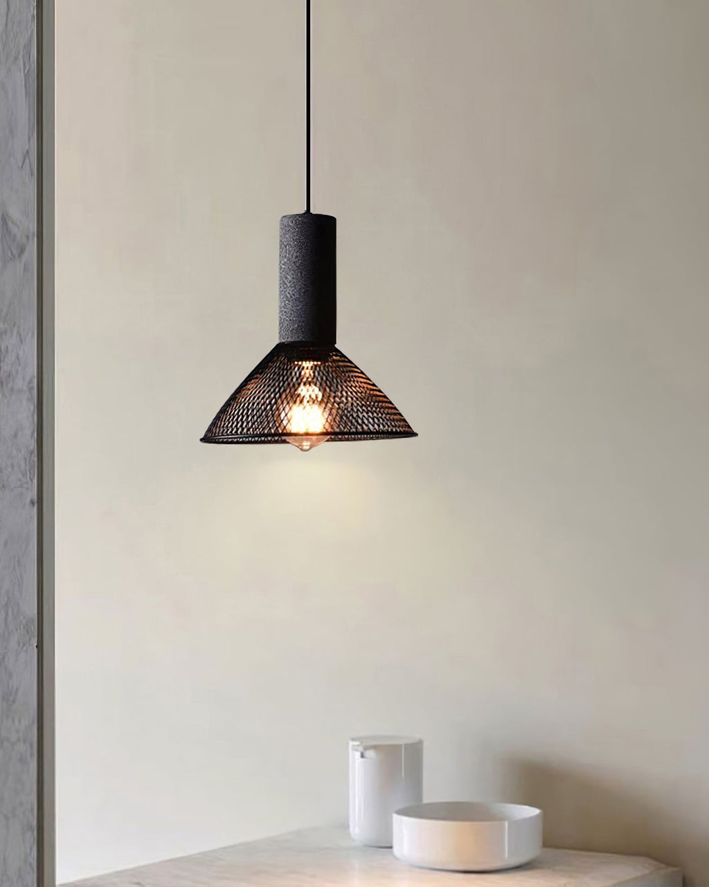 Concrete Pendant Light – Industrial LED Hanging Lamp