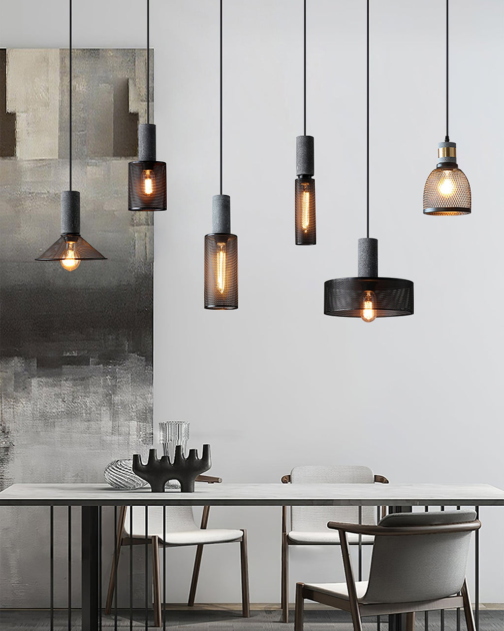 Concrete Pendant Light – Industrial LED Hanging Lamp