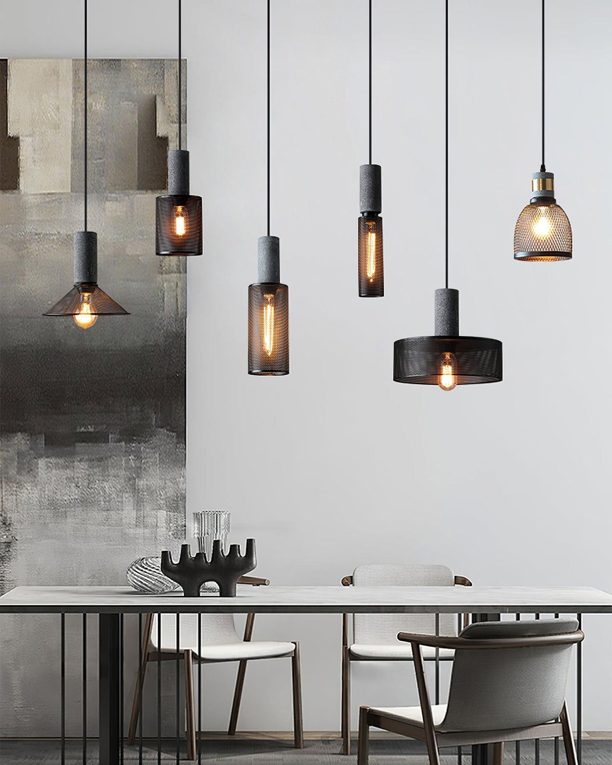 Concrete Pendant Light – Industrial LED Hanging Lamp