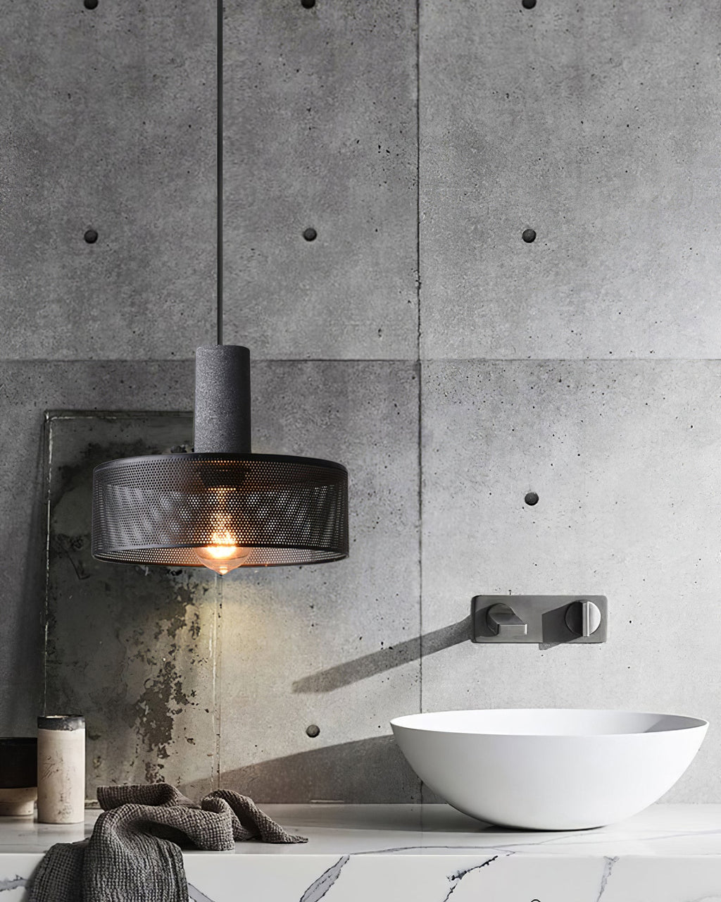 Concrete Pendant Light – Industrial LED Hanging Lamp