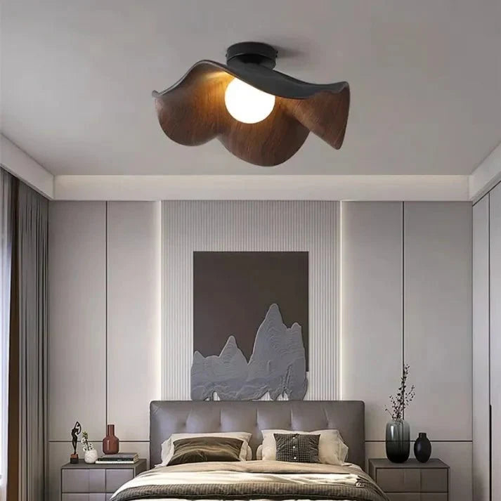 Lotus Ceiling Light – Wood, Resin & Iron Flush Mount