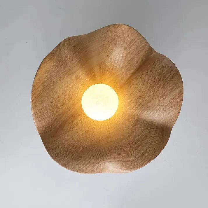 Lotus Ceiling Light – Wood, Resin & Iron Flush Mount
