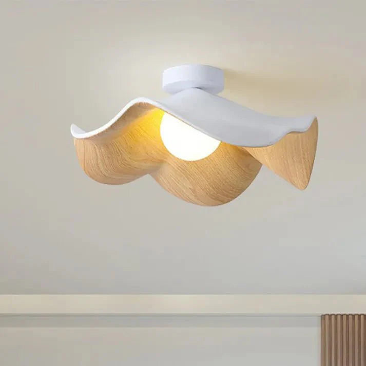 Lotus Ceiling Light – Wood, Resin & Iron Flush Mount