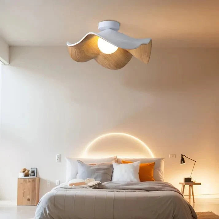 Lotus Ceiling Light – Wood, Resin & Iron Flush Mount