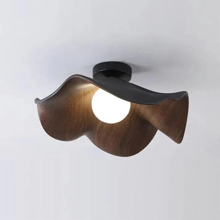 Lotus Ceiling Light – Wood, Resin & Iron Flush Mount