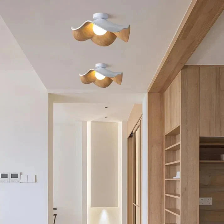 Lotus Ceiling Light – Wood, Resin & Iron Flush Mount