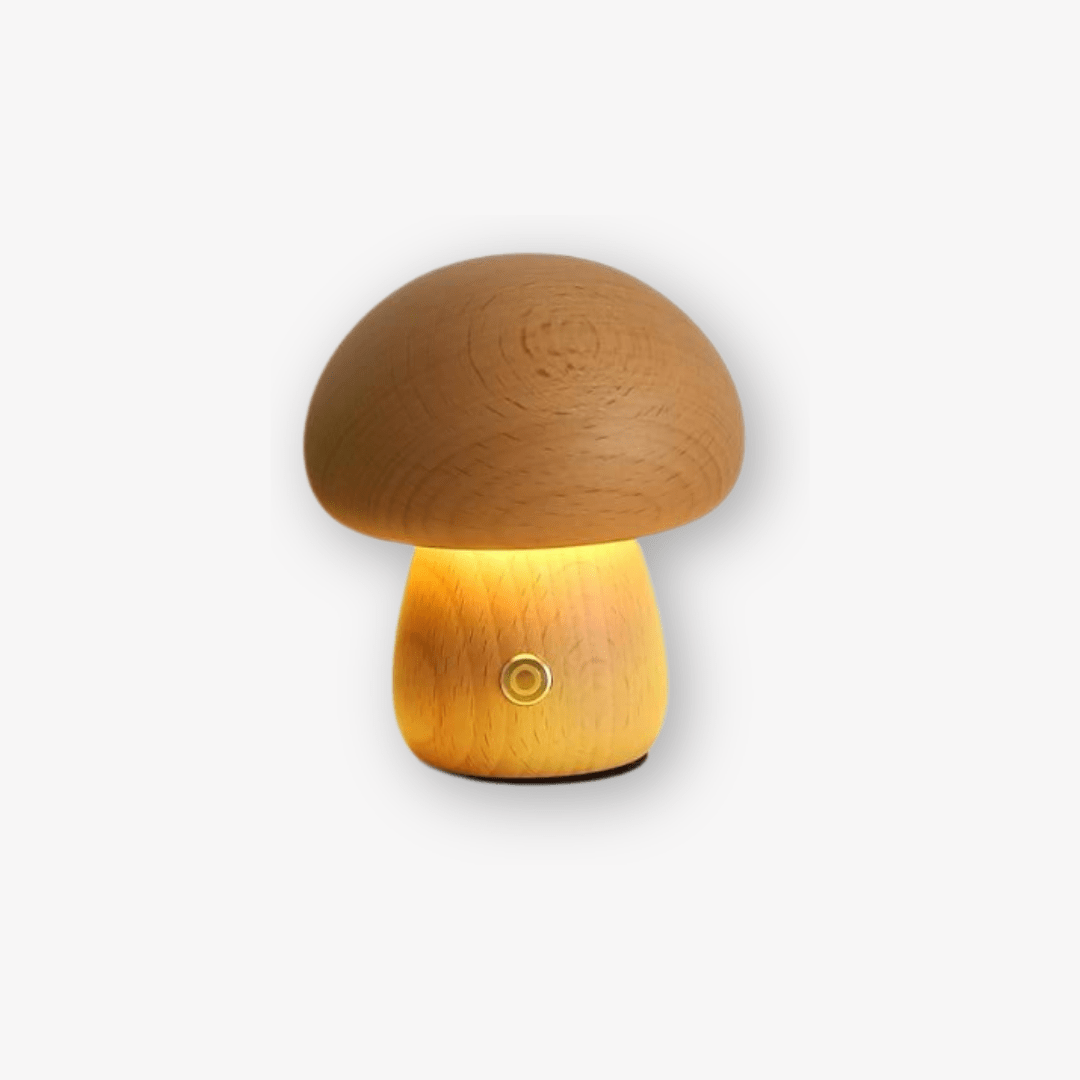 Mushroom Night Light – Natural Wood Rechargeable Lamp