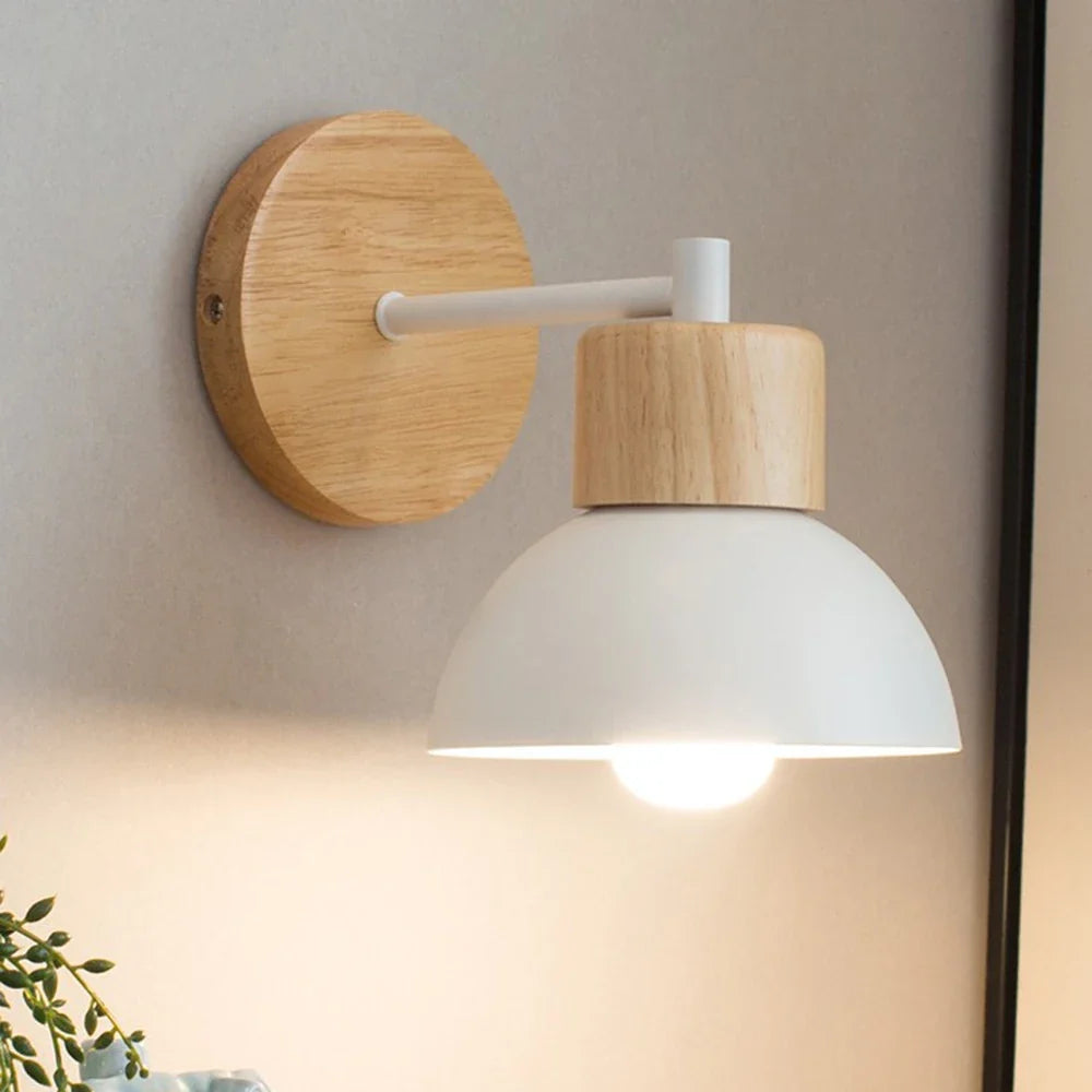 Wood & Metal Wall Lamp – Nordic Bedside Sconce