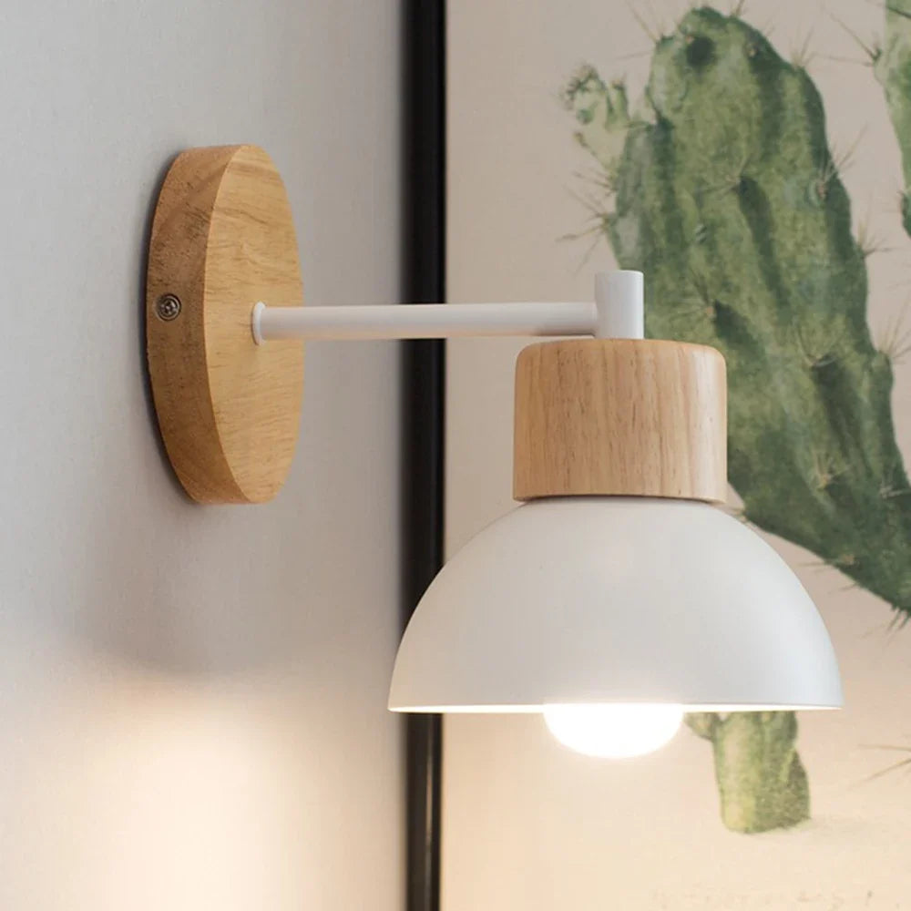 Wood & Metal Wall Lamp – Nordic Bedside Sconce