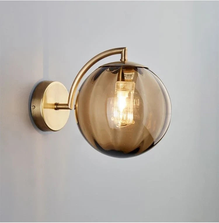 Glass Ball Wall Lamp – Brass & Tinted Glass Sconce