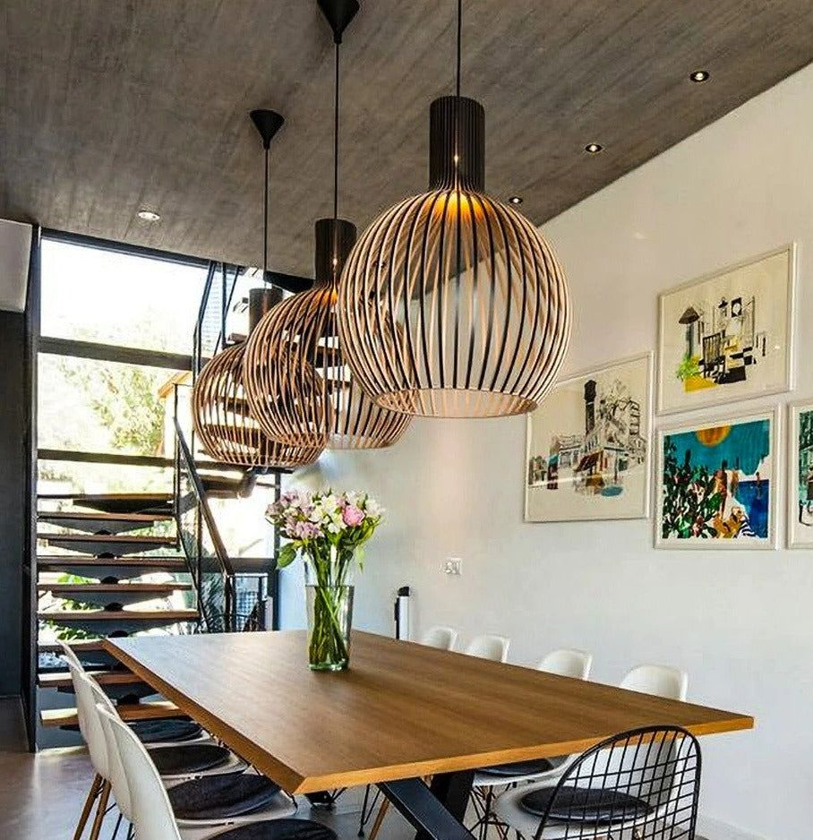 Wooden Pendant Light – Handcrafted Scandinavian Hanging Lamp