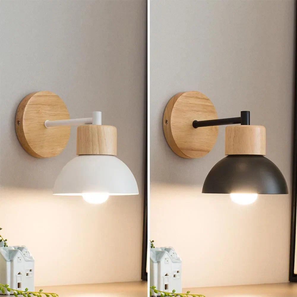 Wood & Metal Wall Lamp – Nordic Bedside Sconce