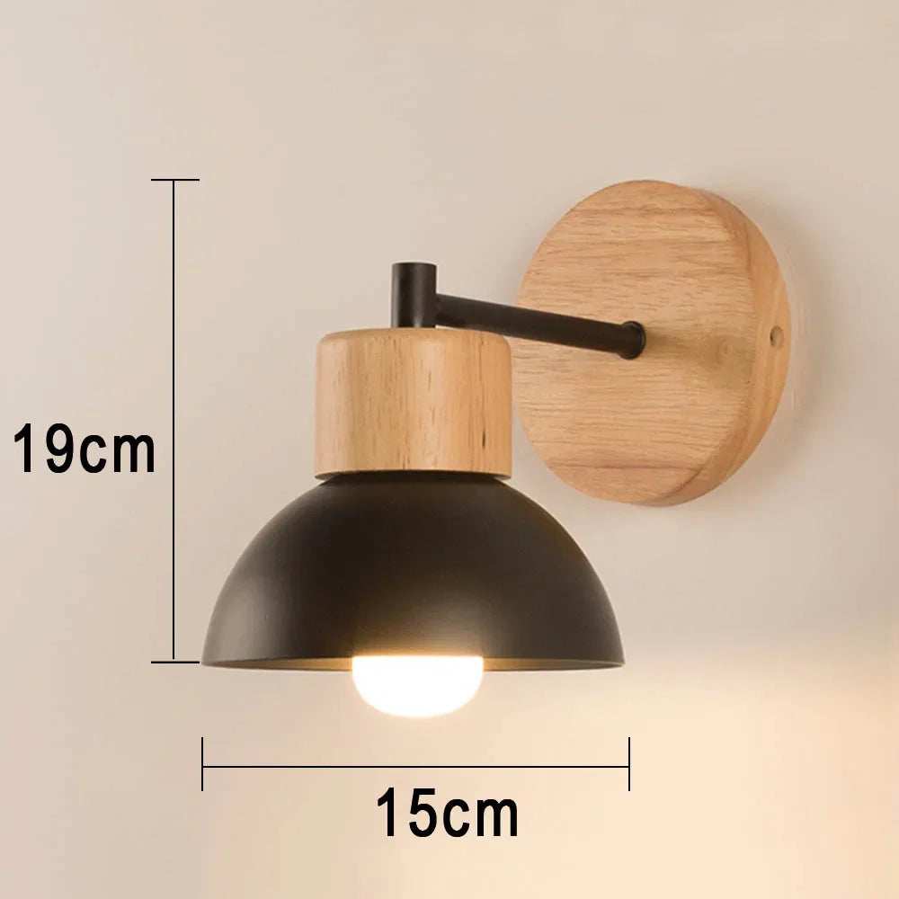 Wood & Metal Wall Lamp – Nordic Bedside Sconce