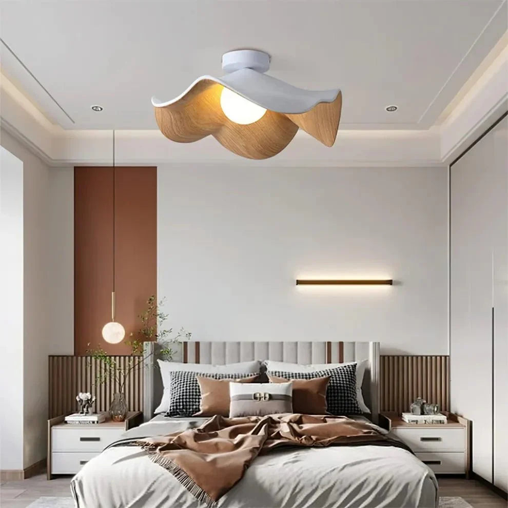 Lotus Ceiling Light – Wood, Resin & Iron Flush Mount