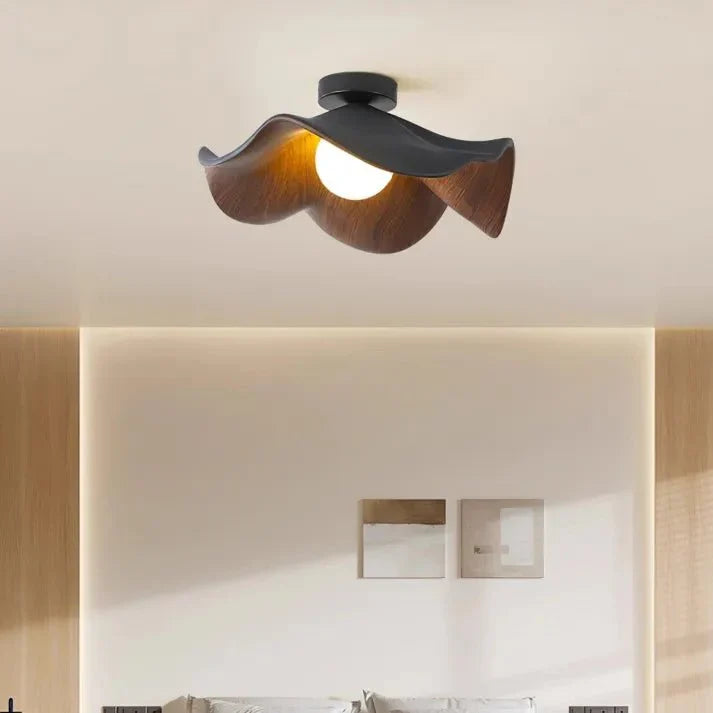 Lotus Ceiling Light – Wood, Resin & Iron Flush Mount