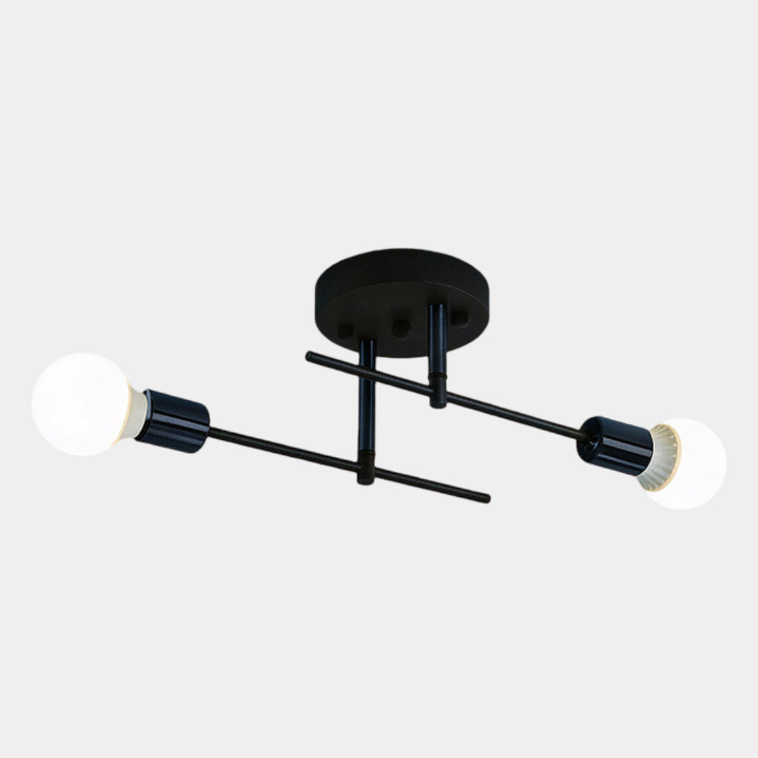 2-Light Ceiling Lamp – Black & Gold Flush Mount Chandelier