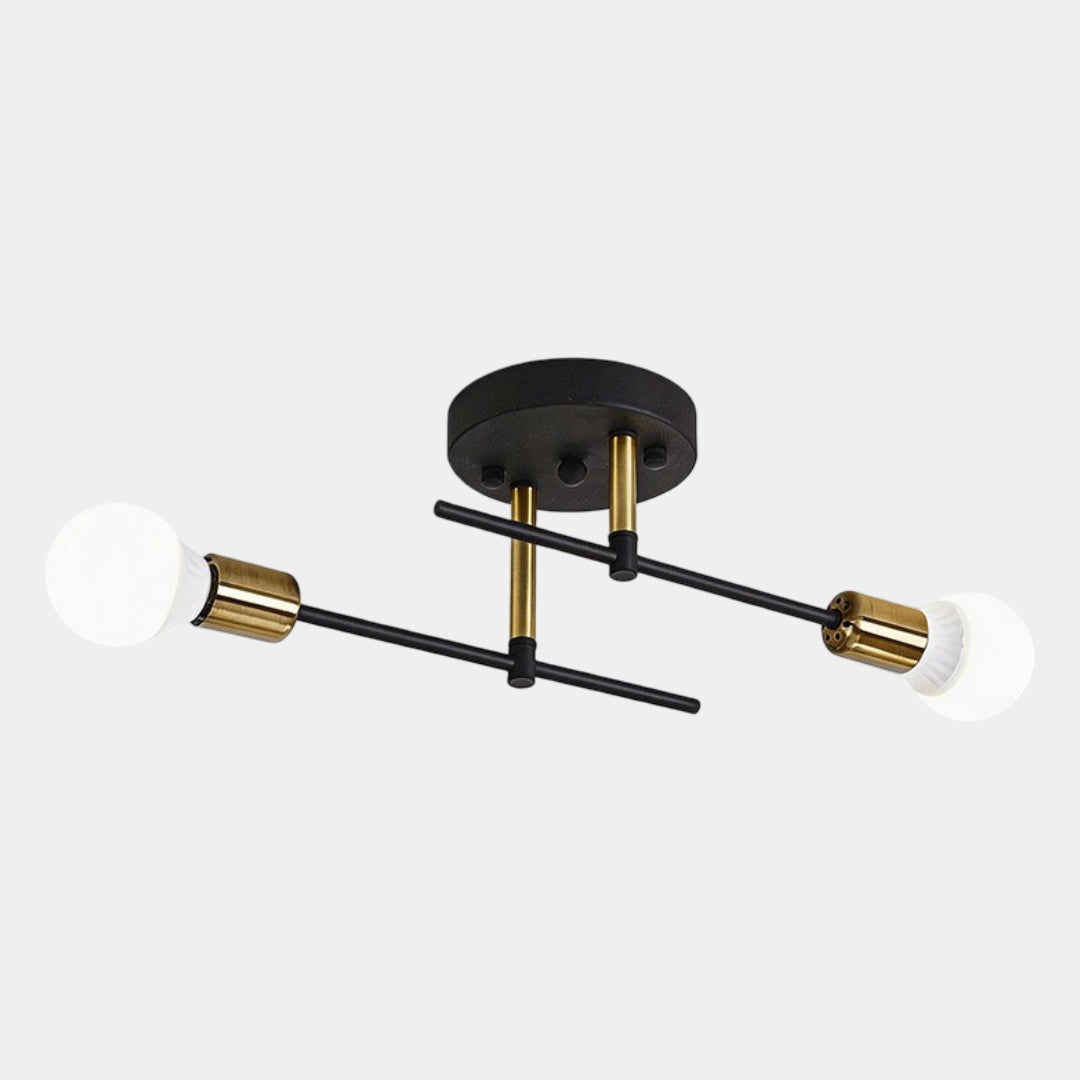 2-Light Ceiling Lamp – Black & Gold Flush Mount Chandelier