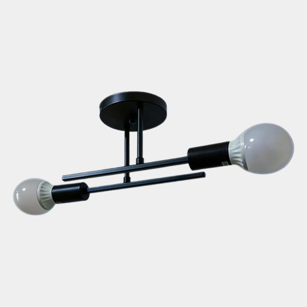 2-Light Ceiling Lamp – Black & Gold Flush Mount Chandelier
