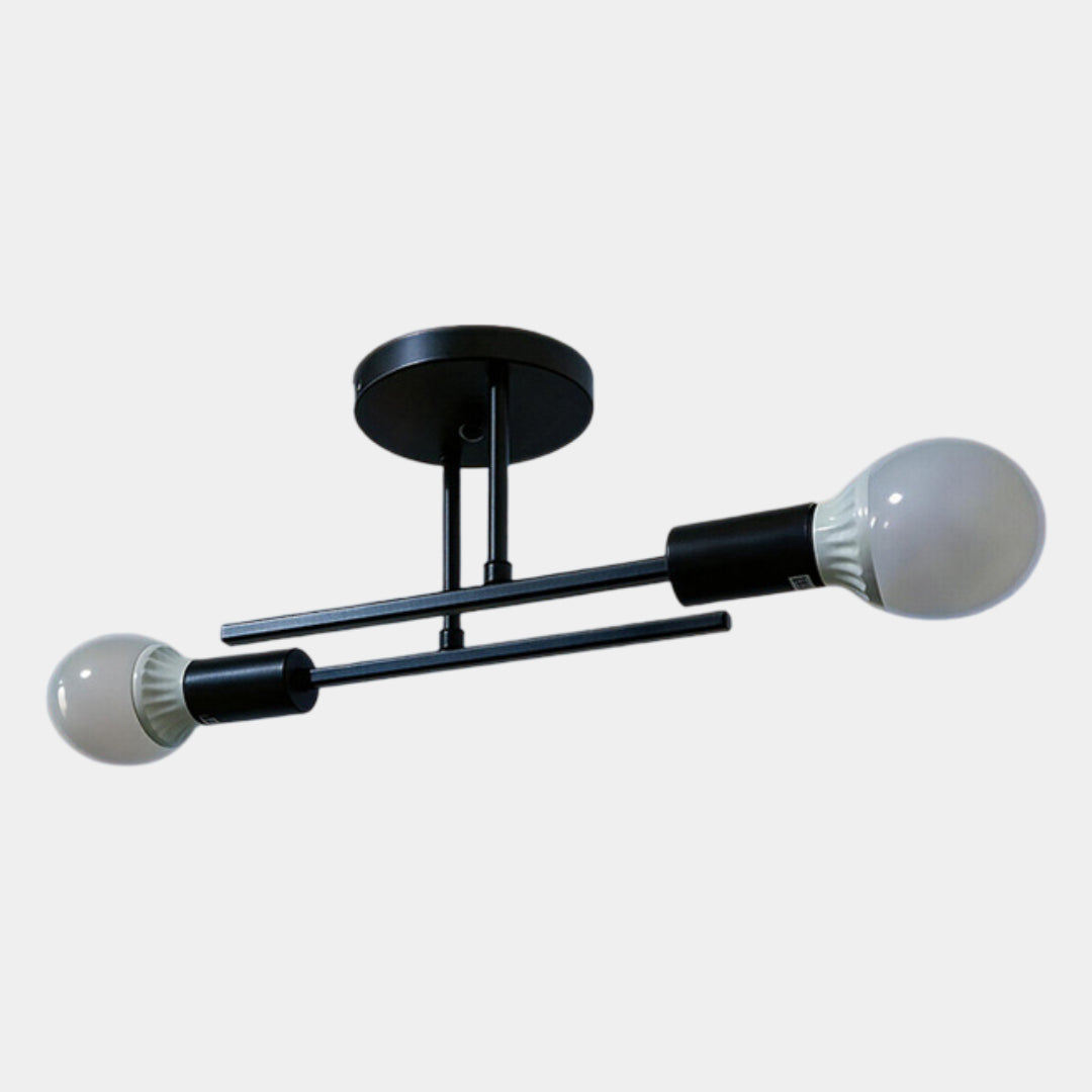 2-Light Ceiling Lamp – Black & Gold Flush Mount Chandelier