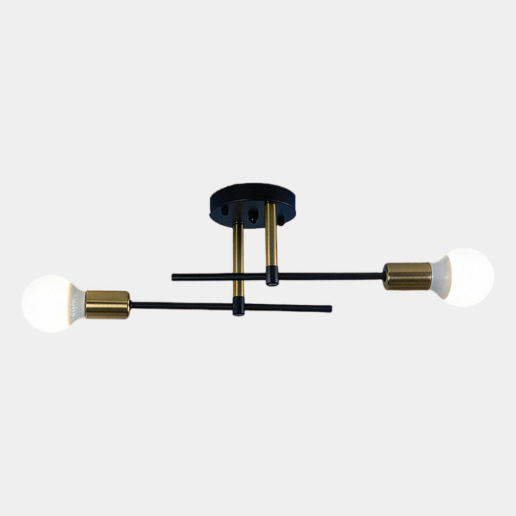 2-Light Ceiling Lamp – Black & Gold Flush Mount Chandelier