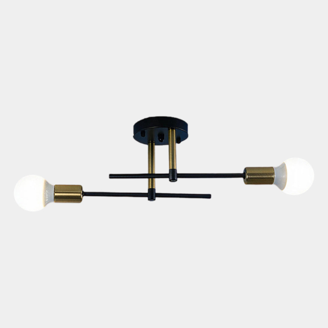 2-Light Ceiling Lamp – Black & Gold Flush Mount Chandelier