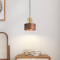 Cylinder Pendant Light – Walnut & Brass Hanging Lamp