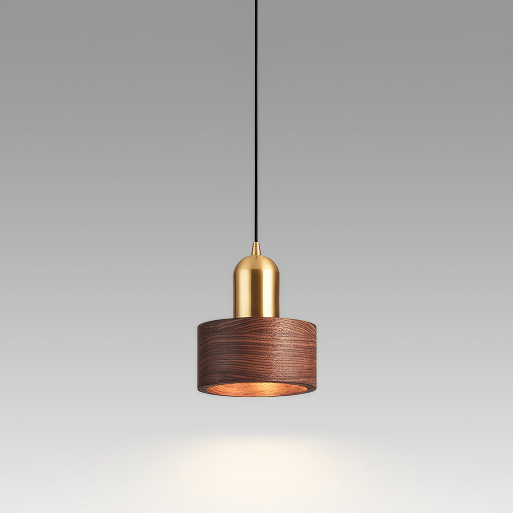 Cylinder Pendant Light – Walnut & Brass Hanging Lamp